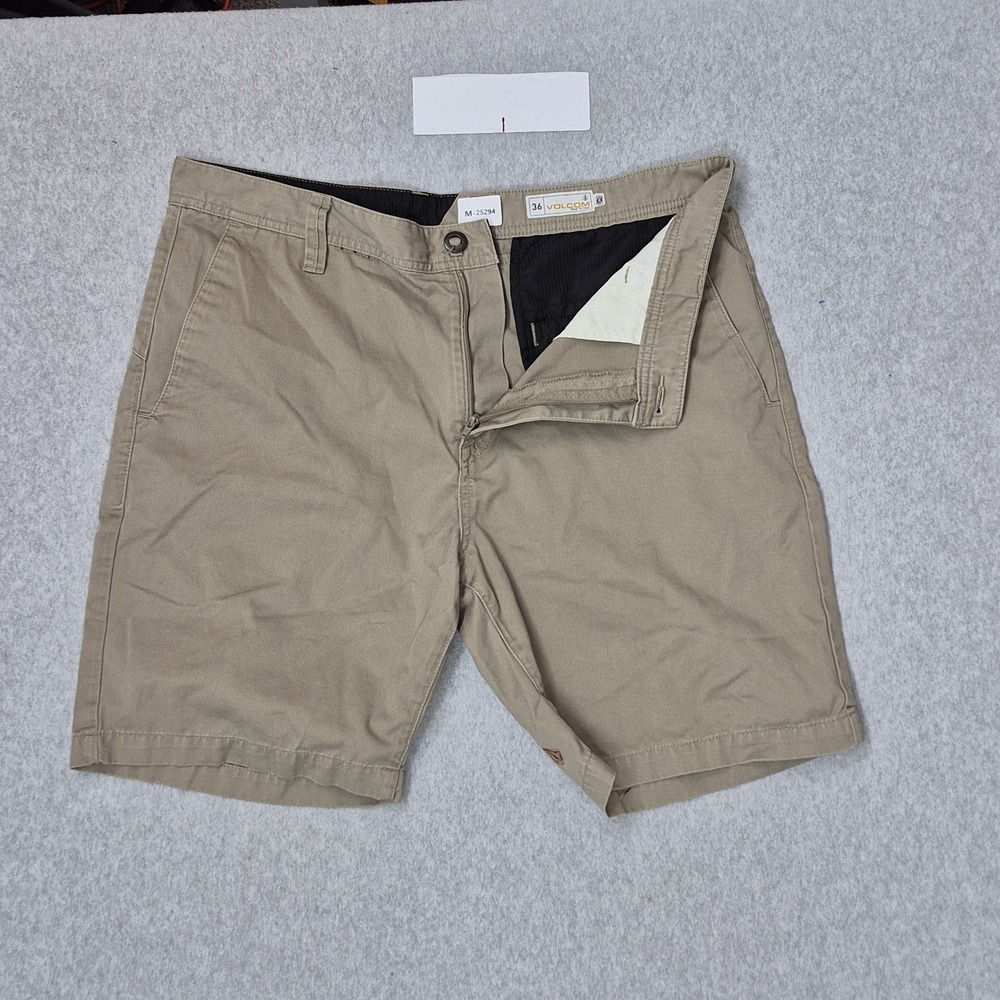 Volcom Men Shorts 36 Khaki Chino Twill Button 8.5" Inseam Logo